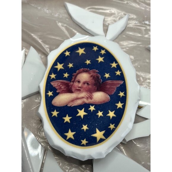 Broken China Angel Pendant Crystal Bead Necklace Set in Silver Blend Metalwork - Picture 6 of 14